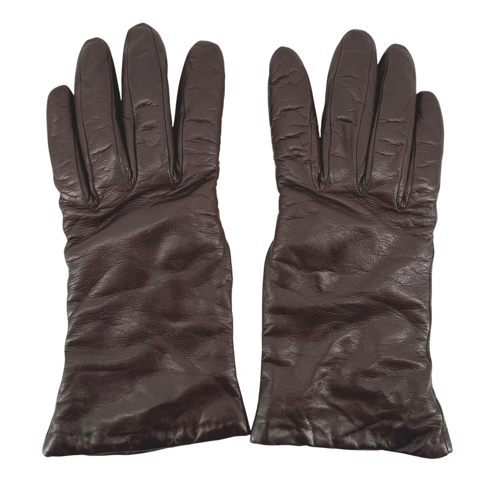 Vintage Dark Brown Lambskin Leather Gloves Wool Lined Size 7.5 RN 68299